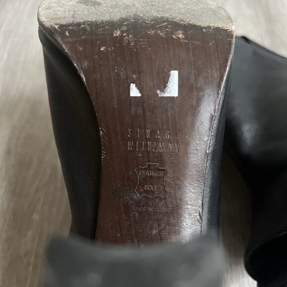 Stuart Weitzman Hereitis Black Nappa Leather Peep Toe Booties Sz 8 - Picture 6 of 10